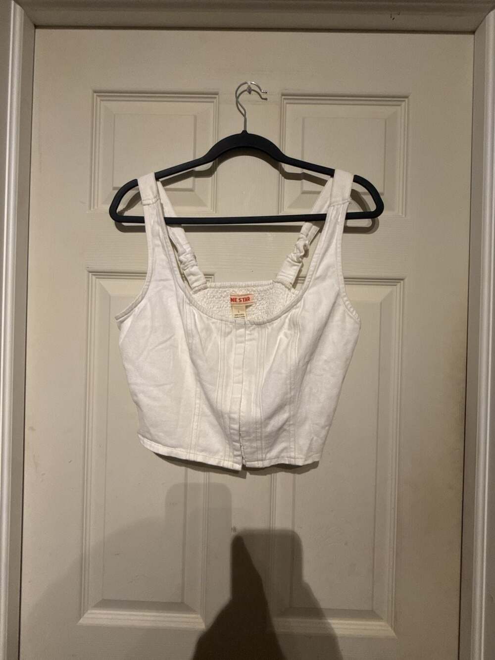 Lone Star Crop Top Size L White Denim Corset Tank Hook And Eye